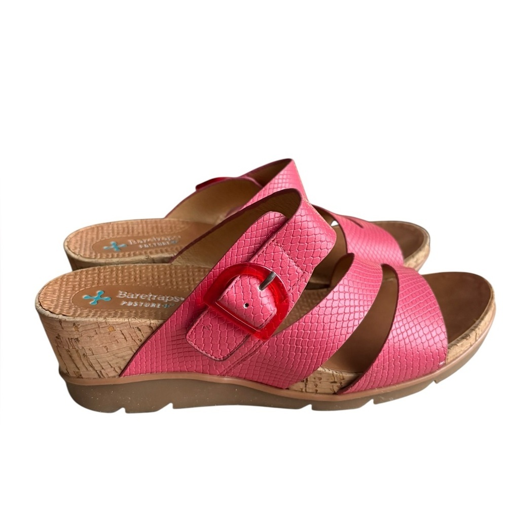 BareTraps Sandals Womens Laralee Slides Cork Wedge Coral Faux Leather size9.5 - Picture 2 of 10